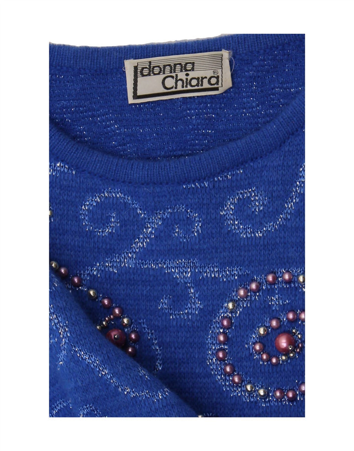VINTAGE Womens Abstract Pattern Crew Neck Jumper Sweater UK 16 Large Blue Vintage Vintage and Second-Hand Vintage from Messina Hembry 