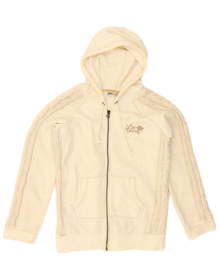 Lee Womens Zip Hoodie Pullover UK 14 Medium Off White Baumwolle