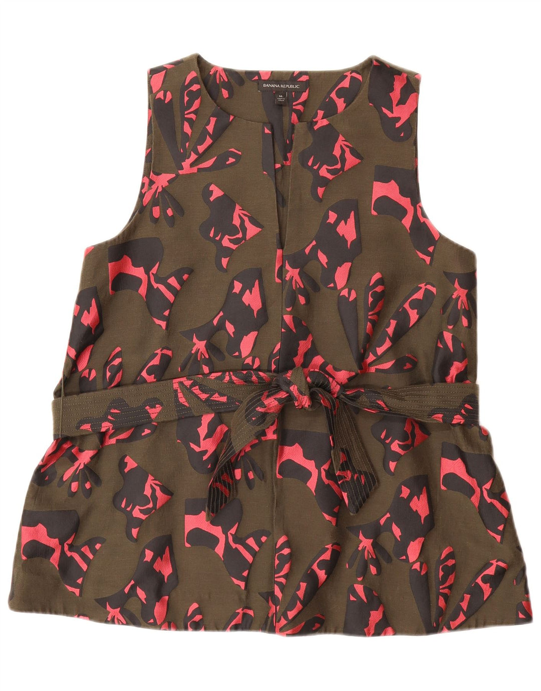 BANANA REPUBLIC Damen-Blusenoberteil mit abstraktem Muster, UK-Gr. 14, mittleres Khaki