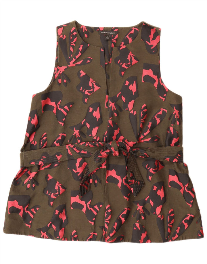 BANANA REPUBLIC Damen-Blusenoberteil mit abstraktem Muster, UK-Gr. 14, mittleres Khaki