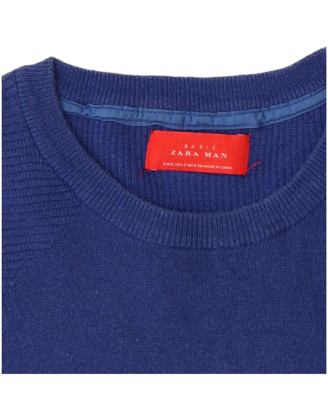 Zara Herren-Pullover mit Rundhalsausschnitt, Größe S, blau, Baumwolle