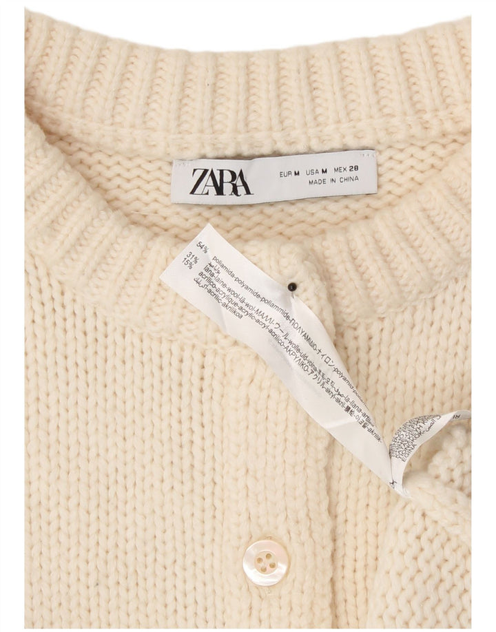 Zara Damen Crop Cardigan Pullover UK 12 Medium Off White Polyamid