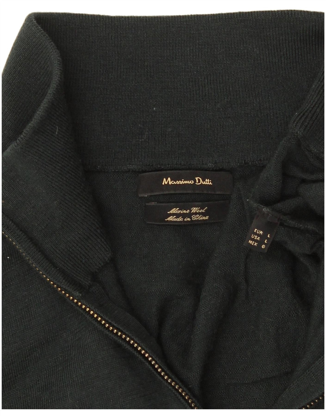 Massimo Dutti Herren-Pullover mit Reißverschluss am Hals, große grüne Merinowolle
