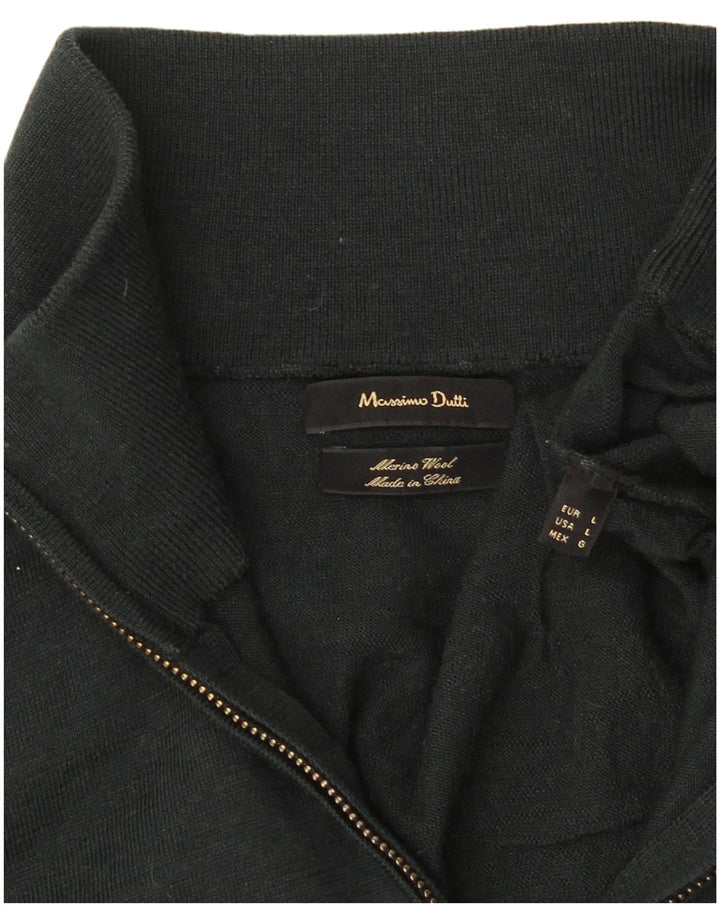 Massimo Dutti Herren-Pullover mit Reißverschluss am Hals, große grüne Merinowolle