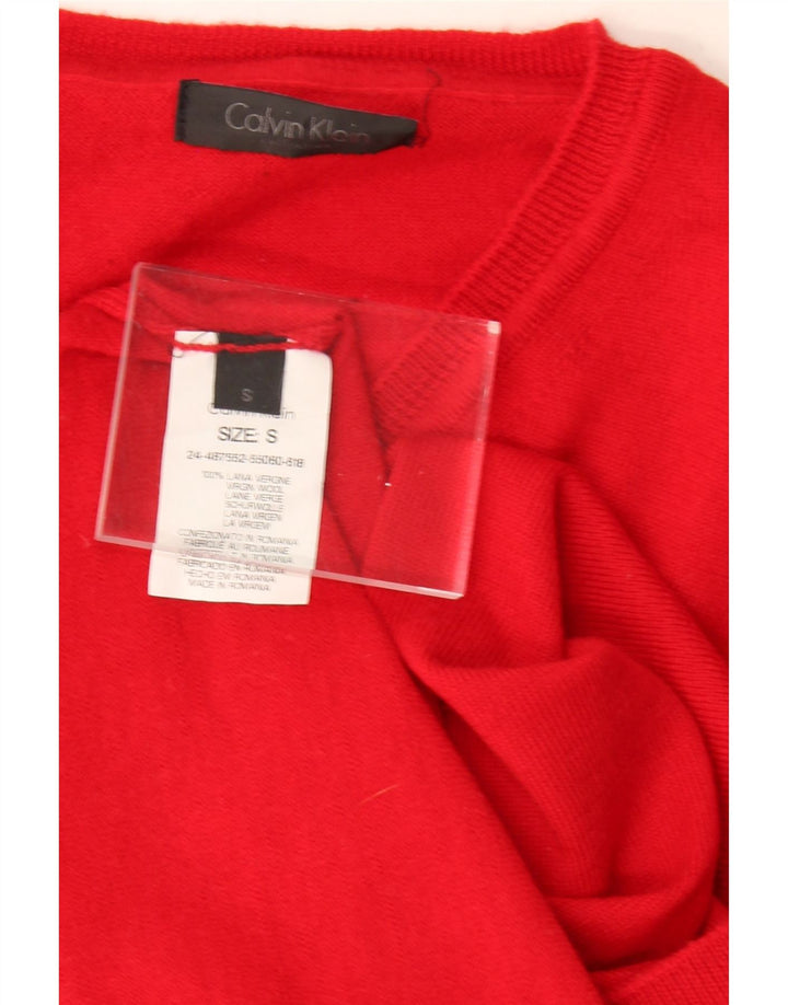CALVIN KLEIN Mens V-Neck Jumper Sweater Small Red Wool