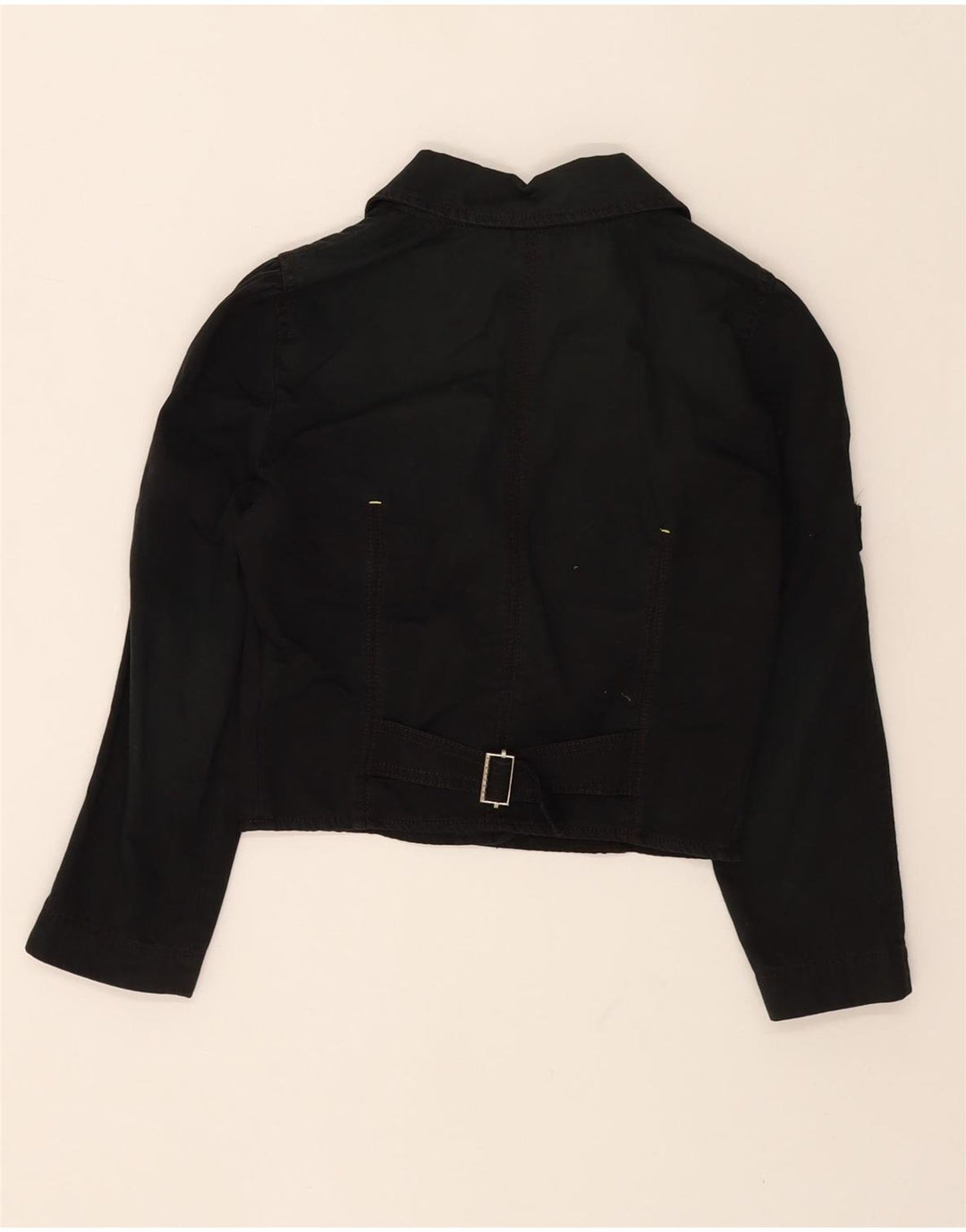 RICHMOND Womens 3/4 Sleeve Crop Denim Jacket IT 40 Small Black Cotton Vintage Richmond and Second-Hand Richmond from Messina Hembry 