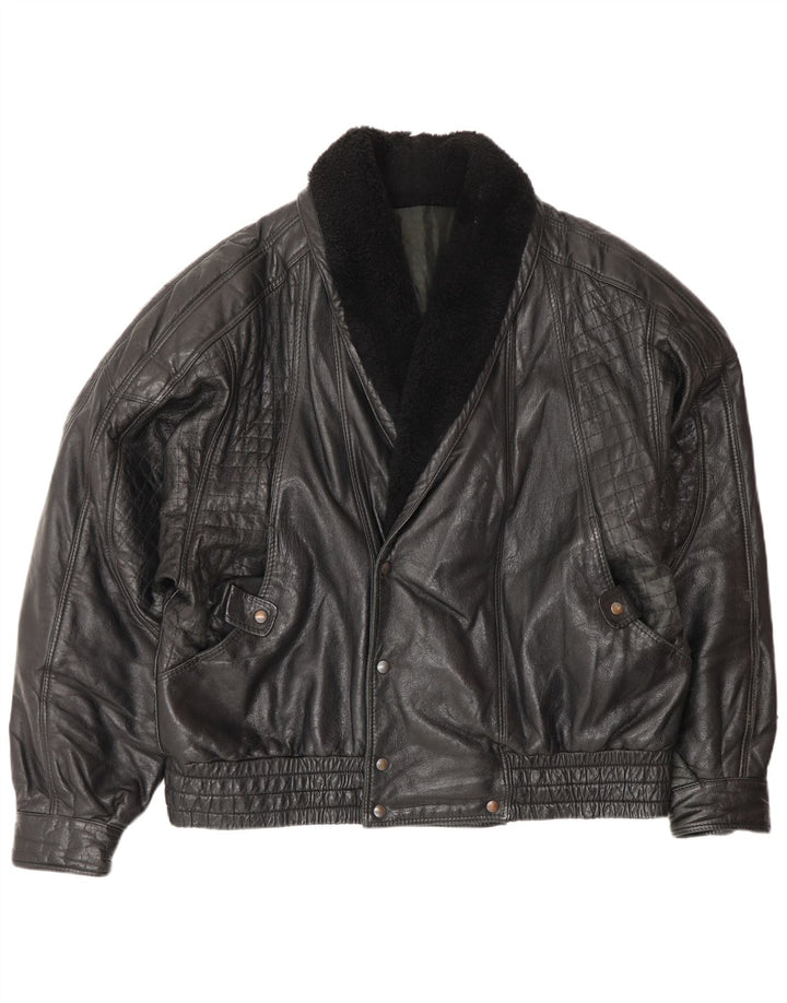 Vintage Herren Lederjacke IT 52 XL Schwarz
