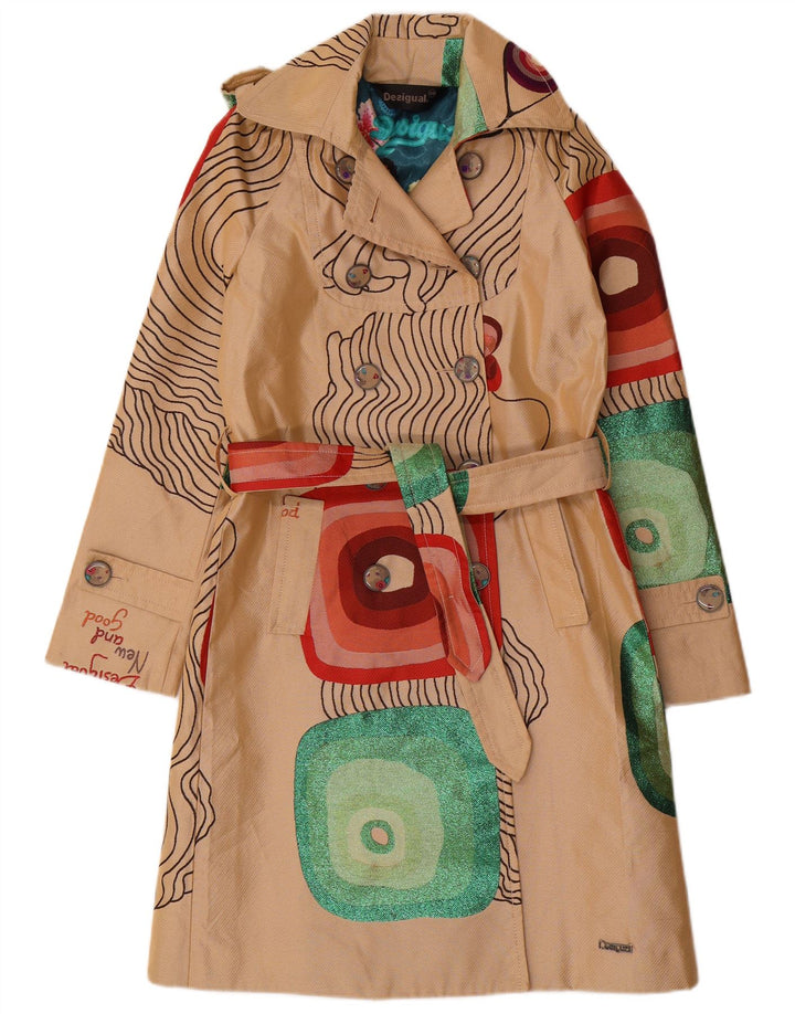 Desigual Damen-Trenchcoat mit Grafik, EU 38, Mittelbeige, geometrisches Polyester