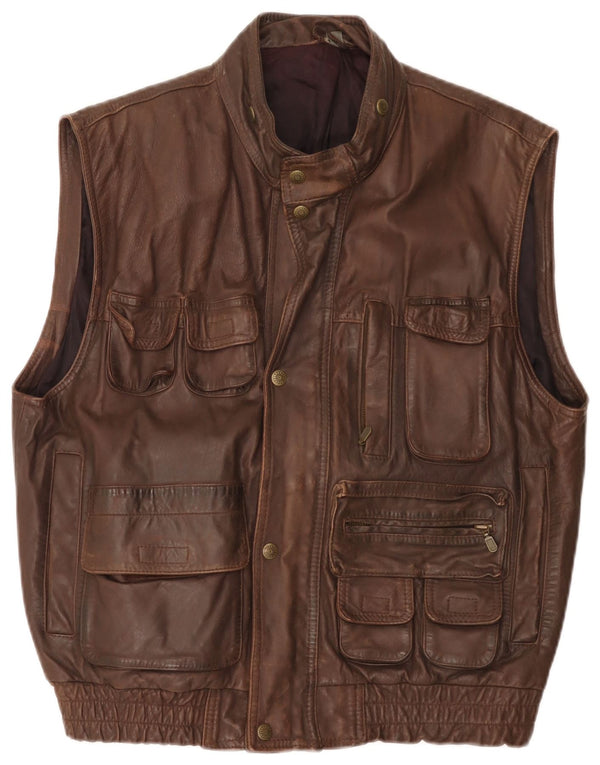 Vintage Herren-Leder-Utility-Gilet UK 40 Large Braun