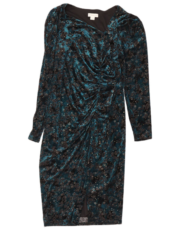 Monsoon Damen-Etuikleid mit langen Ärmeln, UK 12, Mittelblau mit Tiermuster