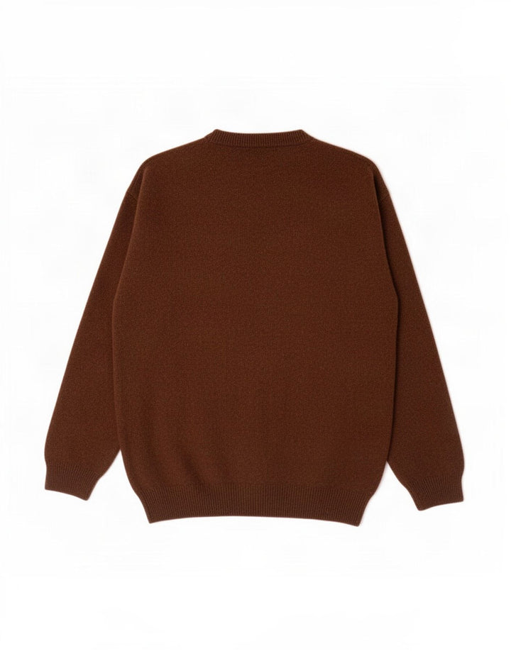 Marlboro Classics Herren-Pullover mit V-Ausschnitt aus mittelbrauner Wolle