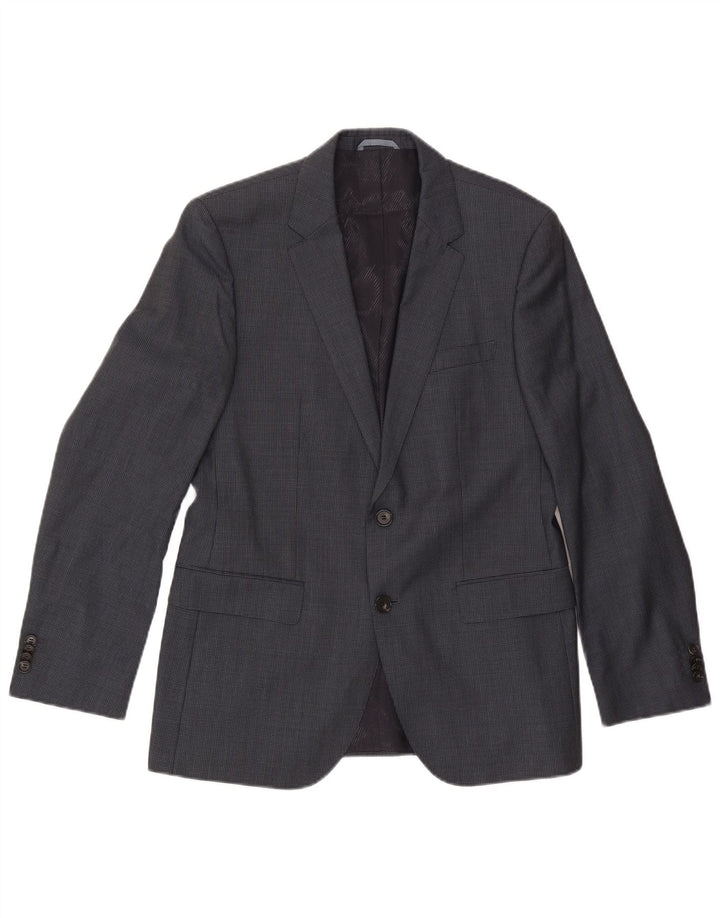 Hugo Boss Herren-Blazer mit 2 Knöpfen, EU 48, mittelgraue Wolle mit Hahnentrittmuster