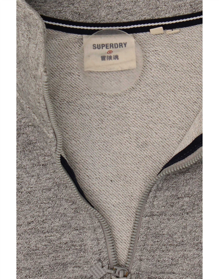 Superdry Herren-Sweatshirt mit Reißverschluss am Hals, Größe L, aus grauer Baumwolle