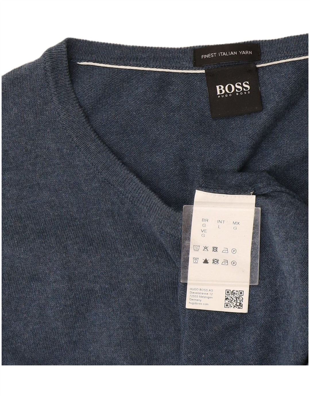 Hugo Boss Herren-Pullover mit U-Boot-Ausschnitt, groß, aus blauer Baumwolle