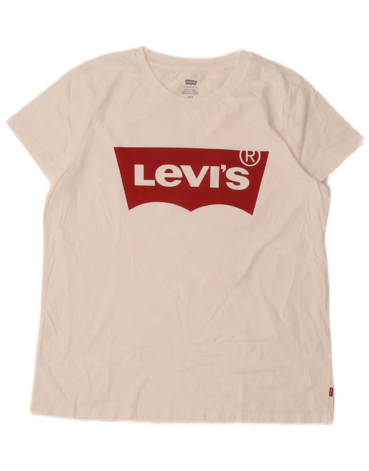 Levi's Damen-T-Shirt mit Grafik, UK 16, Größe L, weiße Baumwolle