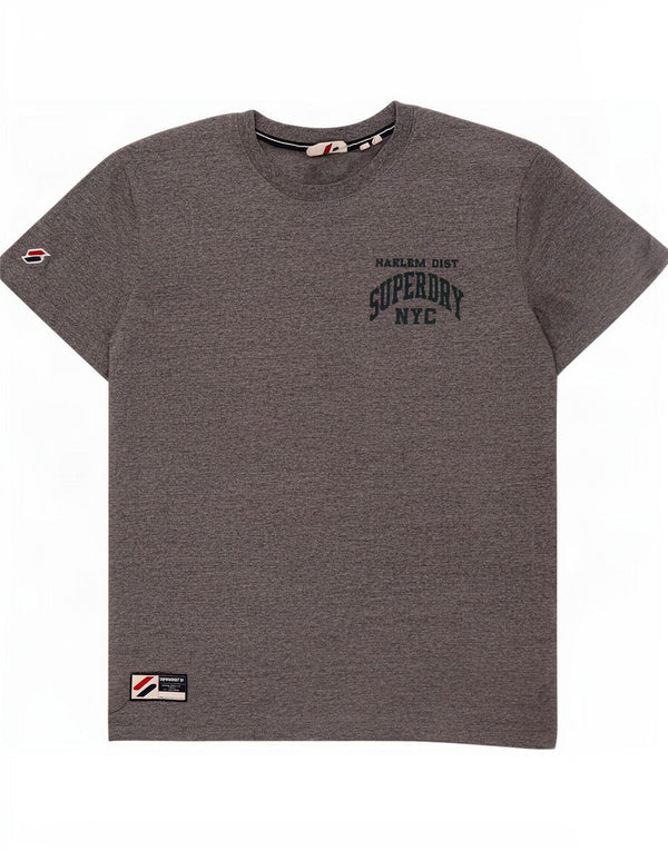 Superdry Herren Grafik-T-Shirt-Oberteil aus mittelgrau gesprenkelter Baumwolle