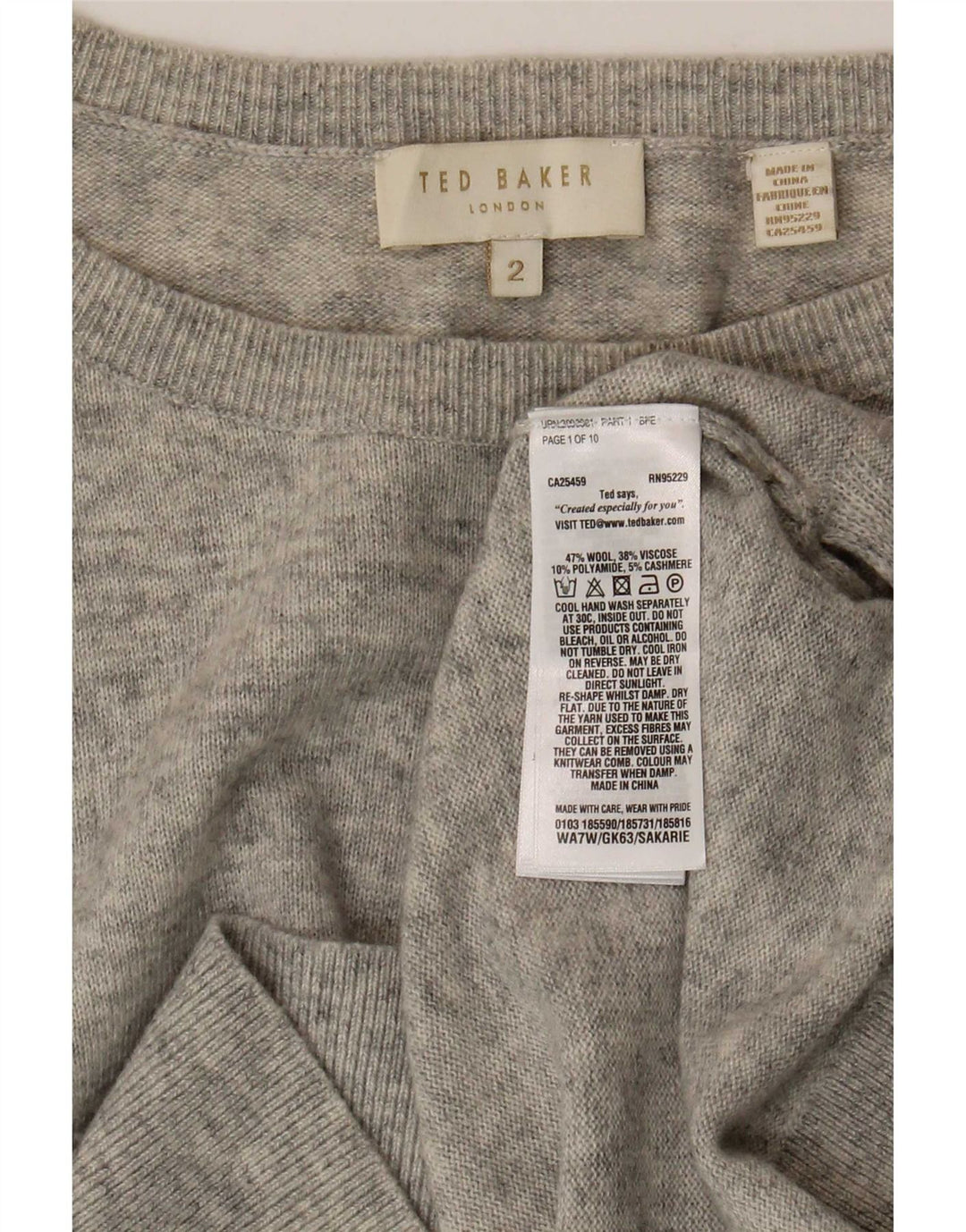 Ted Baker Damen-Pullover mit U-Boot-Ausschnitt, Größe 2, kleine graue Wolle