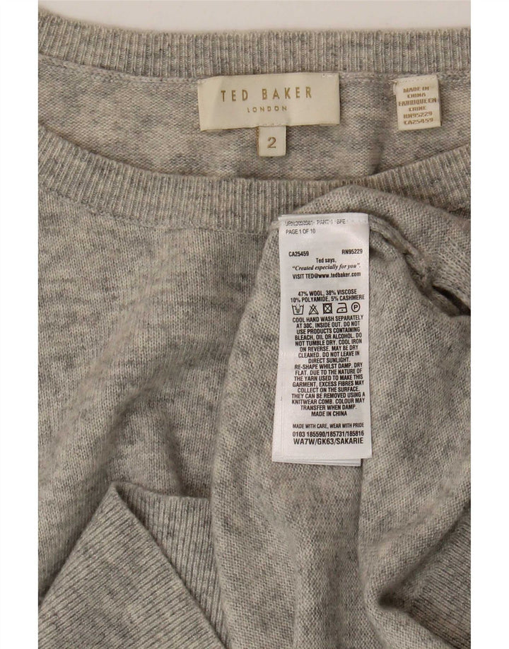 Ted Baker Damen-Pullover mit U-Boot-Ausschnitt, Größe 2, kleine graue Wolle