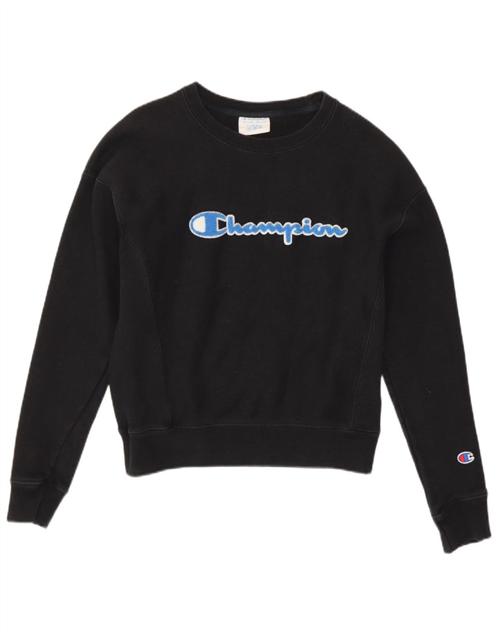 Champion Damen Crop Oversized Sweatshirt Pullover UK 6 XS Schwarz