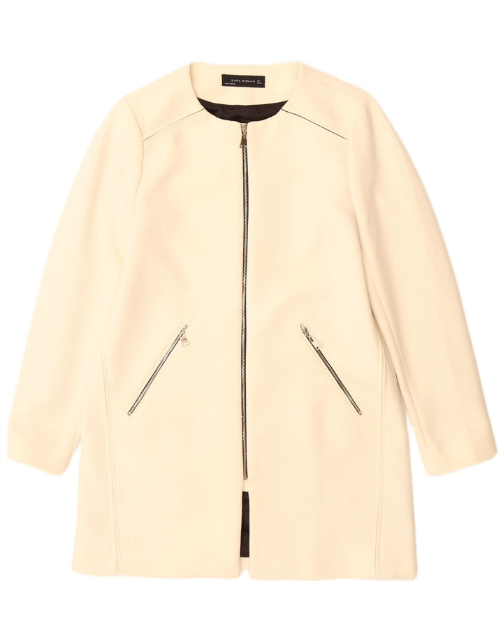 Zara Damen Mantel UK 16 Large Off White Polyester