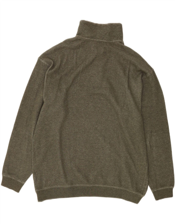 Globe Trotter Herren-Sweatshirt mit Knopfkragen, groß, Khaki, Baumwolle