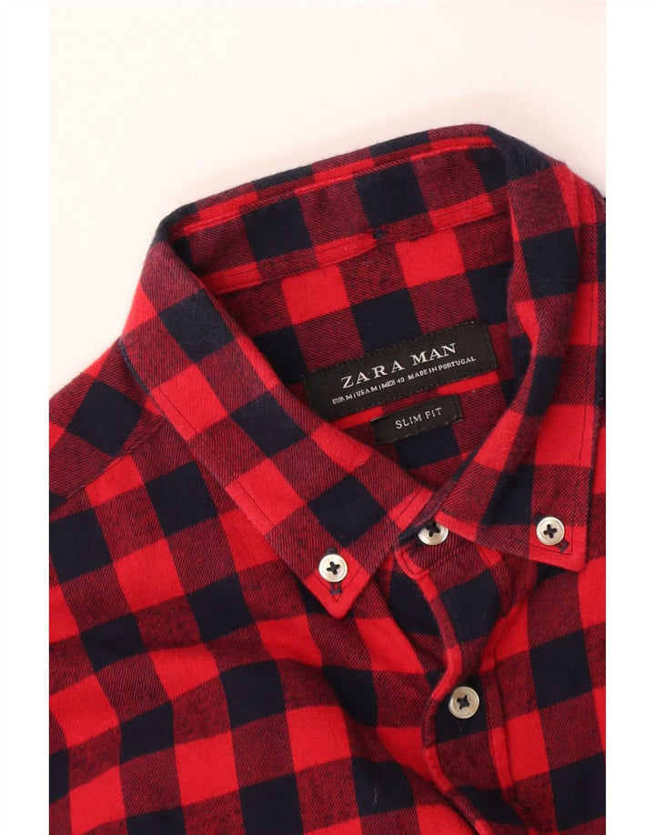 Zara Herren-Flanellhemd mit schmaler Passform, mittelrotes Gingham-Muster