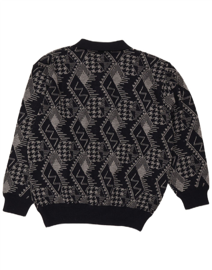 Vintage Herren Polo-Halspullover Pullover XL Marineblau Geometrisch