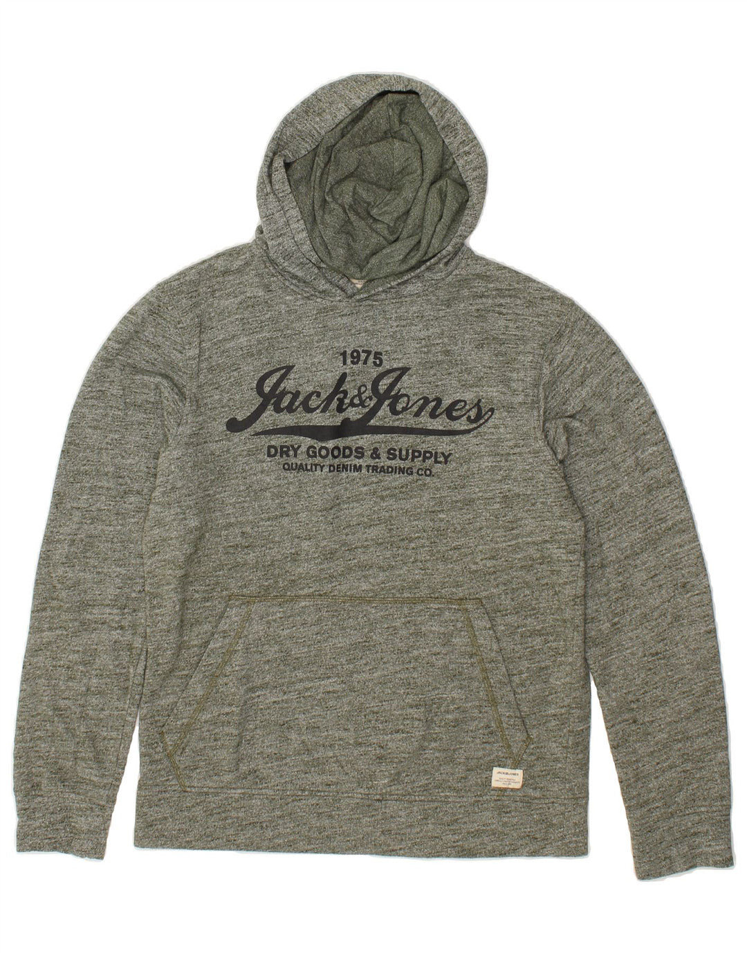 JACK & JONES Mens Graphic Hoodie Jumper Medium Green Flecked Polyester Vintage Jack & Jones and Second-Hand Jack & Jones from Messina Hembry 