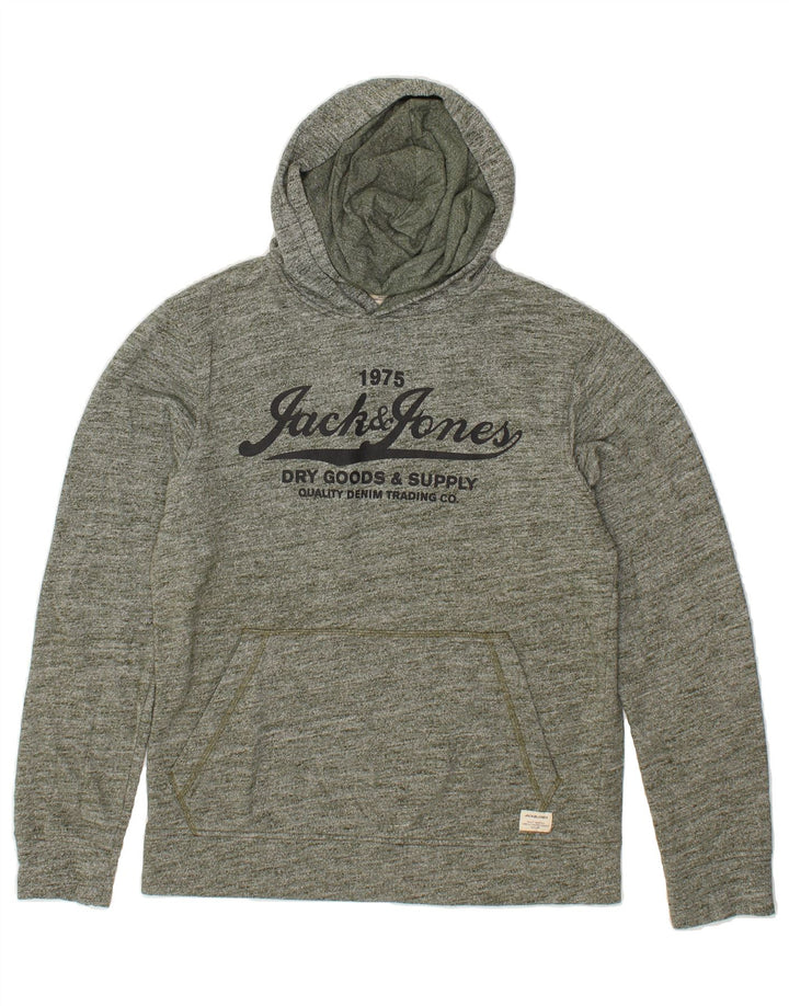 JACK & JONES Mens Graphic Hoodie Jumper Medium Green Flecked Polyester Vintage Jack & Jones and Second-Hand Jack & Jones from Messina Hembry 