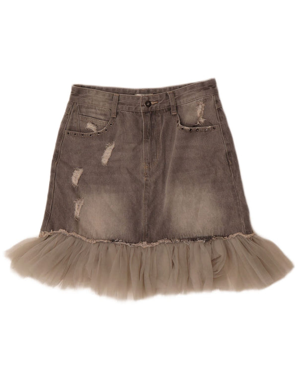 OVS Damen-Jeansrock im Used-Look, mittelgroß, W27, graue Baumwolle