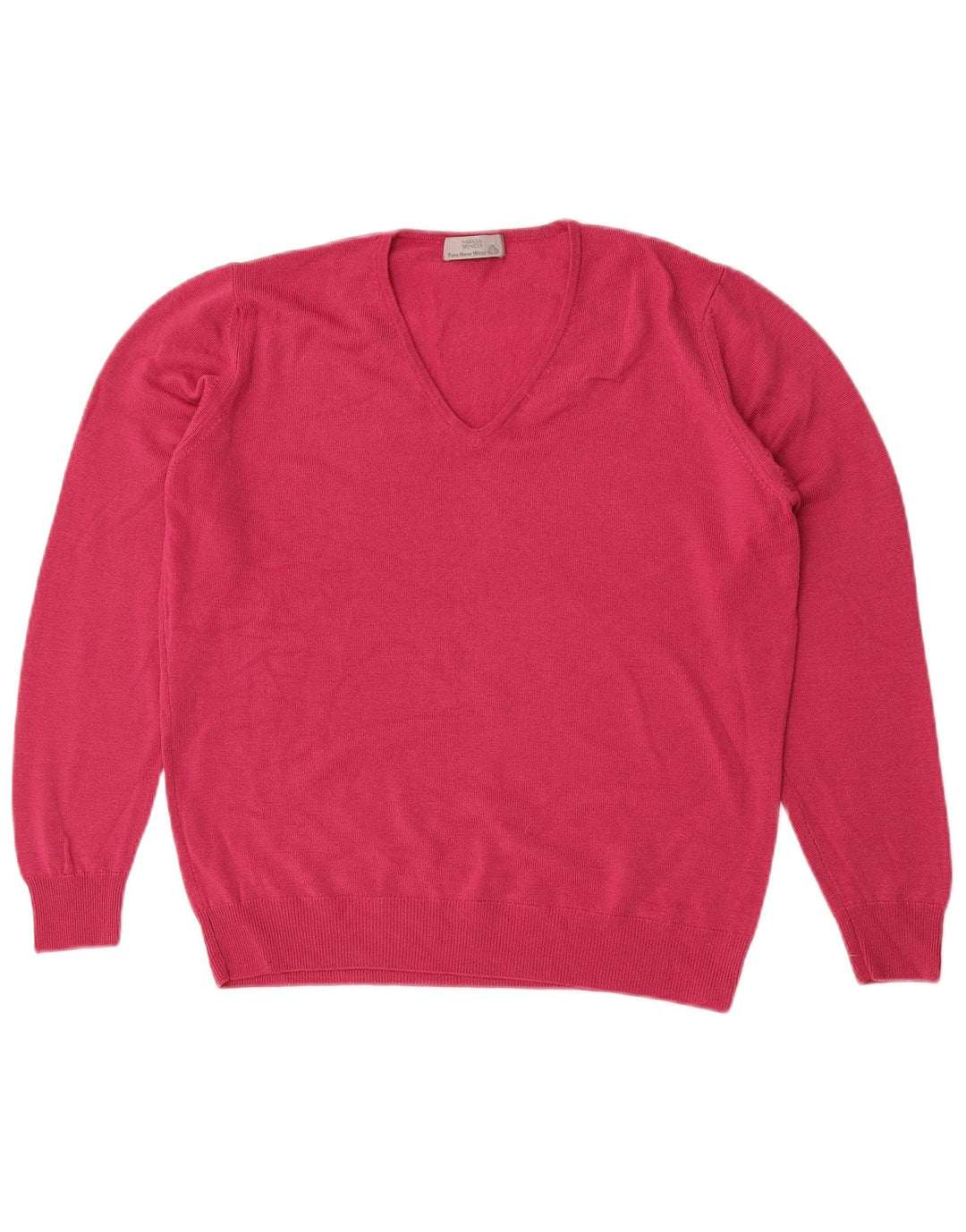 Marks & Spencer Damen-Pullover mit V-Ausschnitt, UK 14, mittelrosa, Schurwolle