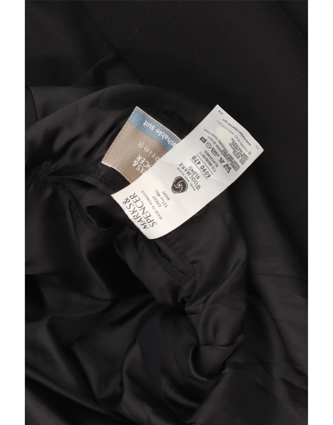 Marks & Spencer Herren-Blazer mit 2 Knöpfen, UK 46, XL, schwarze Wolle