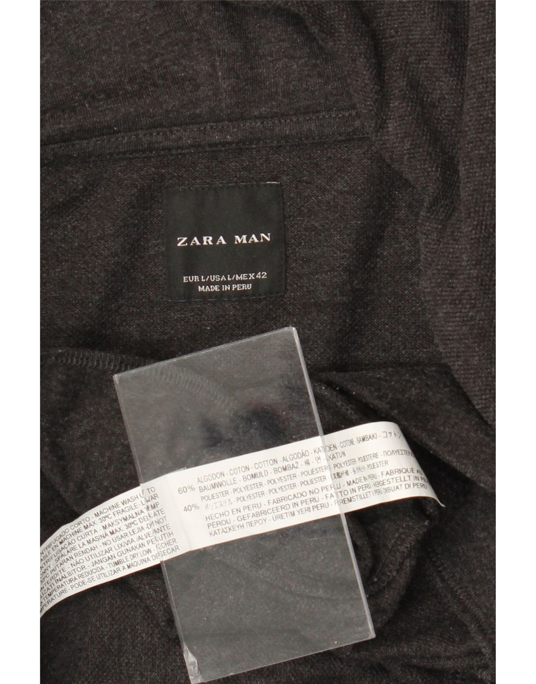 Zara Herren-Kapuzenpullover mit Reißverschluss, groß, graue Baumwolle