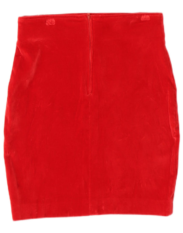VINTAGE Damen Velours-Bleistiftrock IT 44 Medium W26 Rote Baumwolle