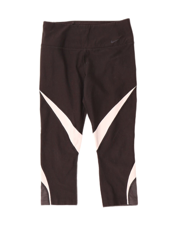 Nike Damen Dri Fit Capri Leggings UK 10 Small Schwarz Colourblock Polyester