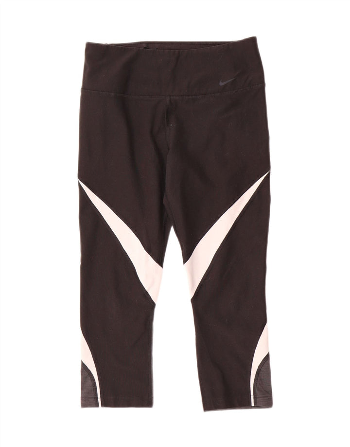 Nike Damen Dri Fit Capri Leggings UK 10 Small Schwarz Colourblock Polyester