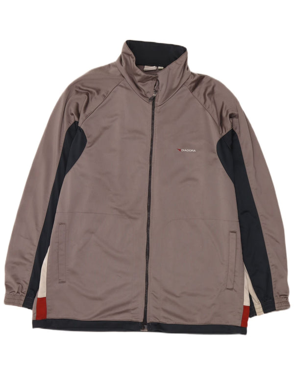 Diadora Herren-Trainingsanzug-Top-Jacke, UK 48 2XL, graues Colourblock-Polyester