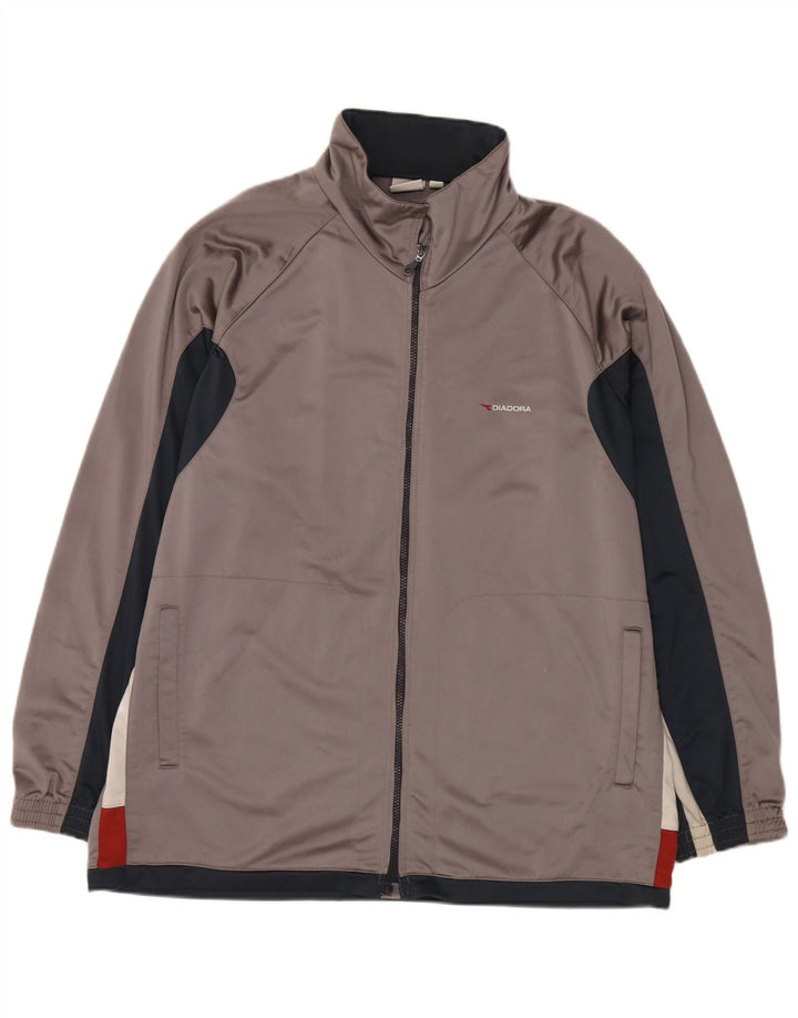 Diadora Herren-Trainingsanzug-Top-Jacke, UK 48 2XL, graues Colourblock-Polyester