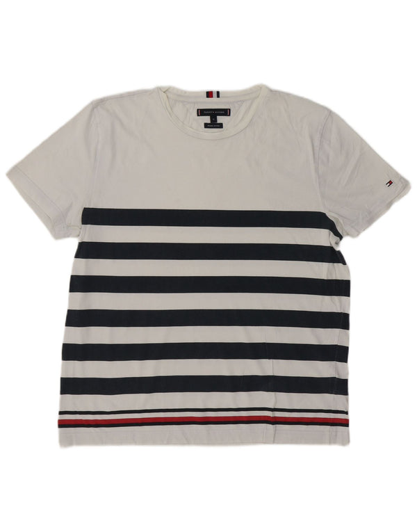 Tommy Hilfiger Herren T-Shirt Top XL weiß gestreift aus Baumwolle
