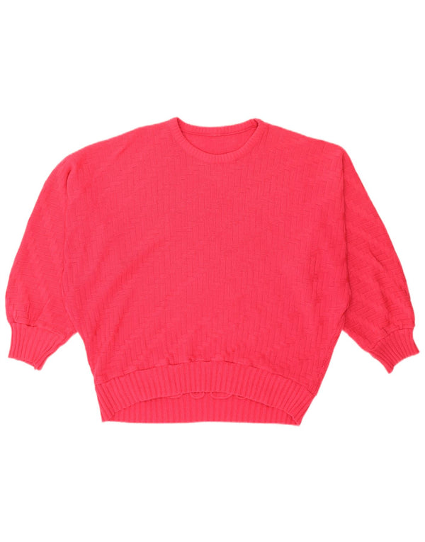 Vintage Damen Übergroßer Rundhalspullover Pullover UK 14 Large Pink