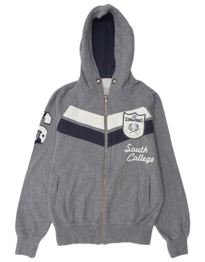 SPALDING Herren-Kapuzenpullover mit grafischem Reißverschluss, mittelgraue Farbblock-Baumwolle