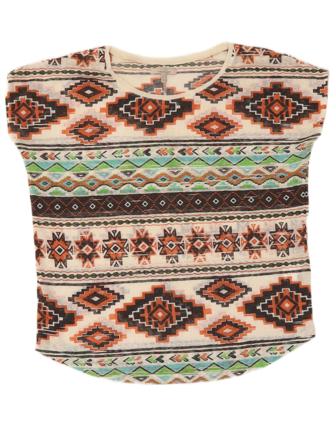 Zara Damen T-Shirt Top UK 14 Medium Mehrfarbig Geometrisch Polyester