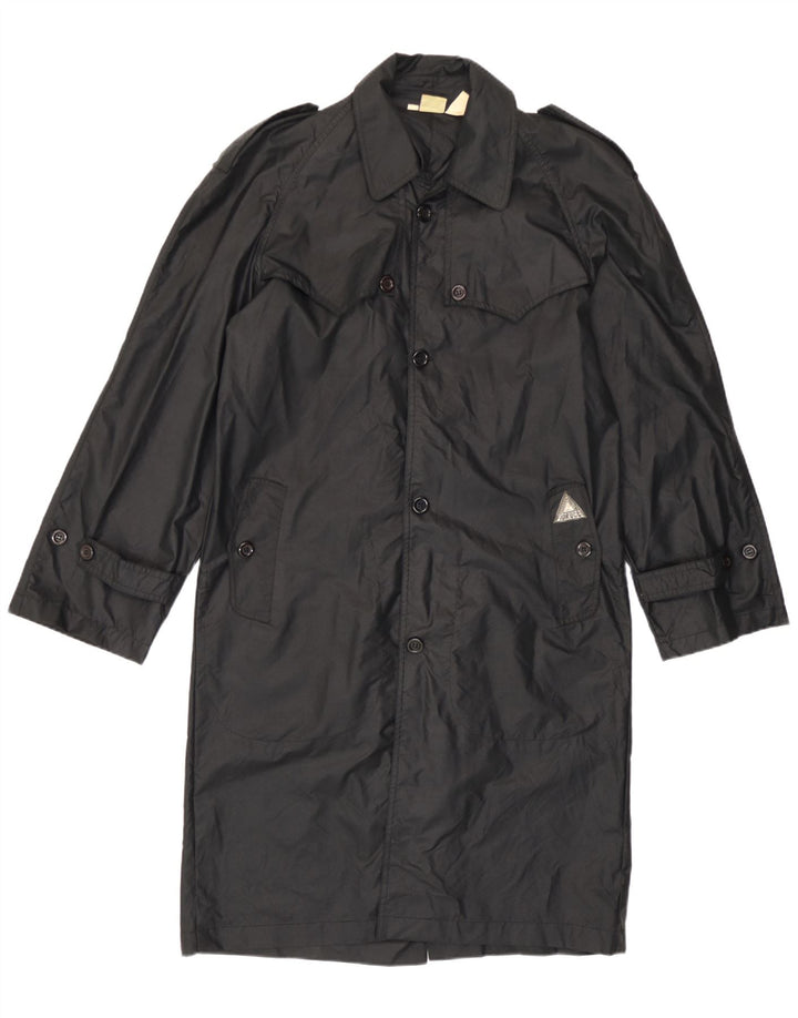 Fiorucci Herren-Trenchcoat mit Kapuze, UK 36, Small, schwarzes Nylon