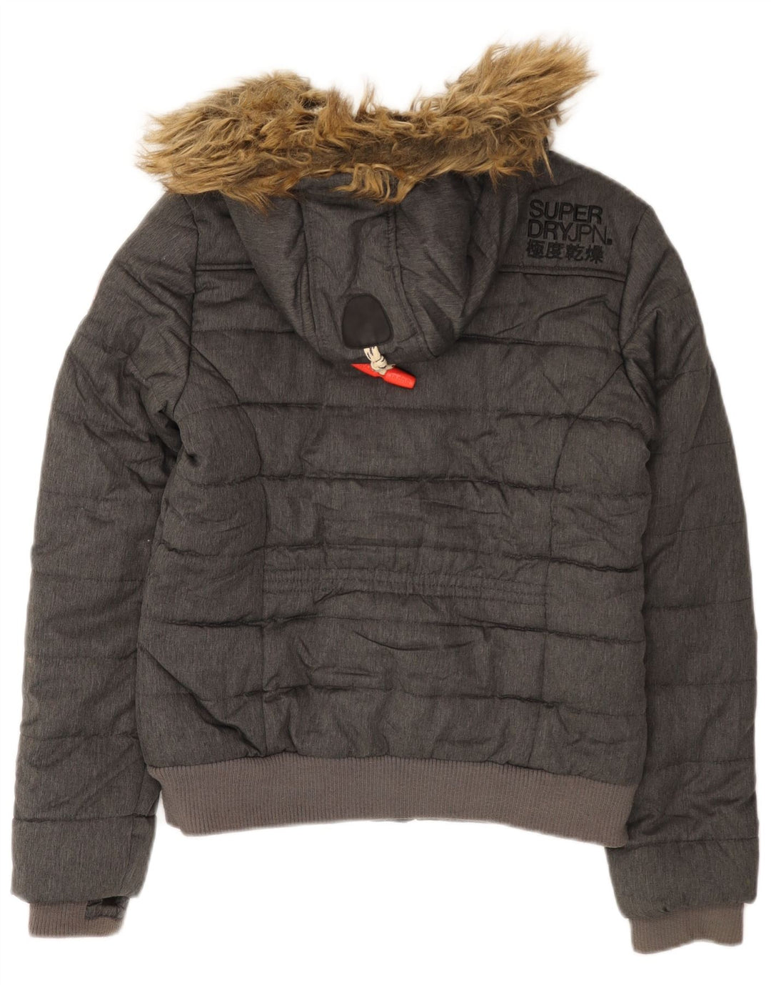 Superdry Wattierte Damenjacke mit Kapuze, UK 12, mittelgraues Polyester