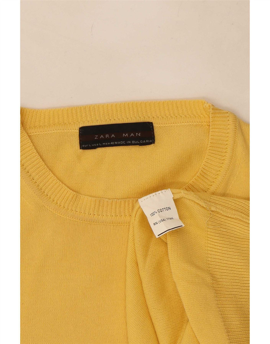 Zara Herren-Pullover mit Rundhalsausschnitt, groß, gelbe Baumwolle