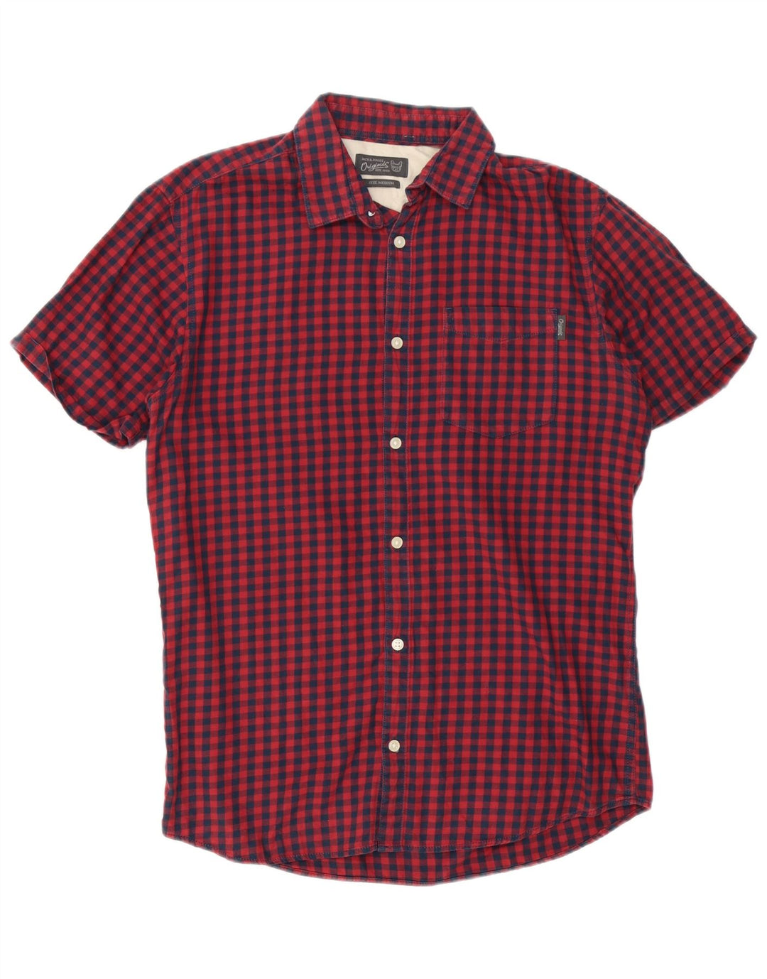 Jack & Jones Herren-Kurzarmhemd aus mittelroter Gingham-Baumwolle