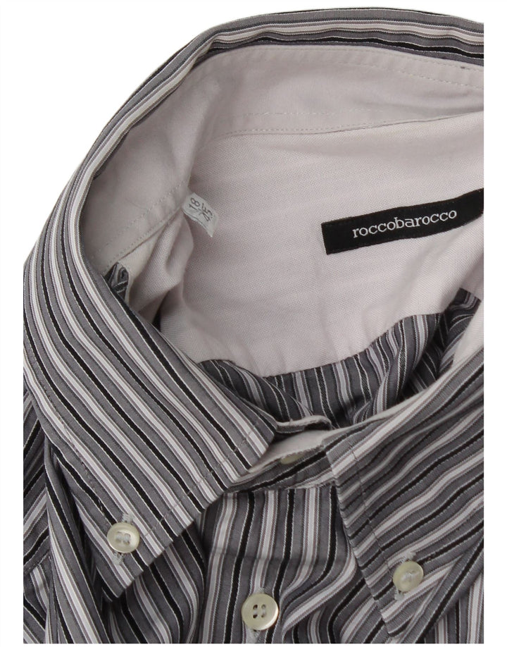 Roccobarocco Herrenhemd Größe 45 18 2XL Grau gestreift