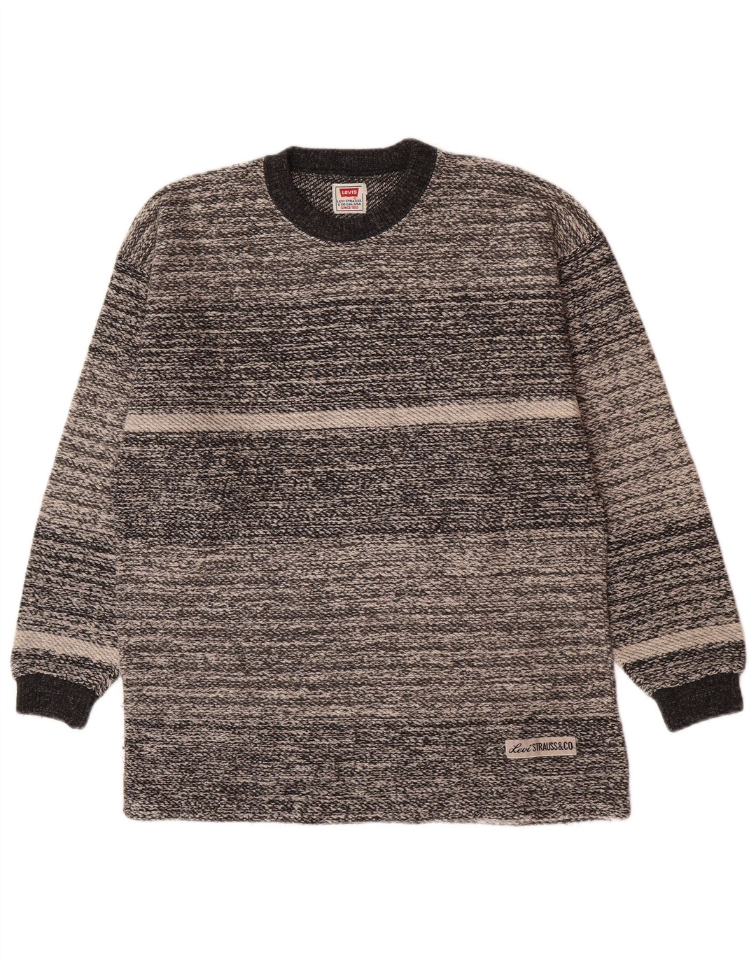Levi's Herren-Pullover mit Rundhalsausschnitt, mittelgrau, gestreift, Baumwolle