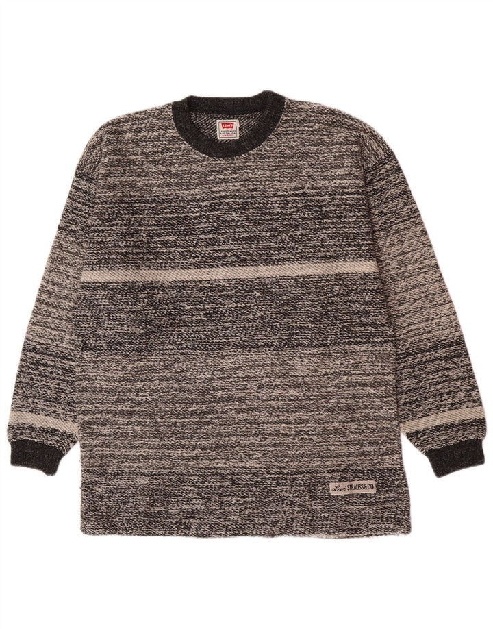 Levi's Herren-Pullover mit Rundhalsausschnitt, mittelgrau, gestreift, Baumwolle