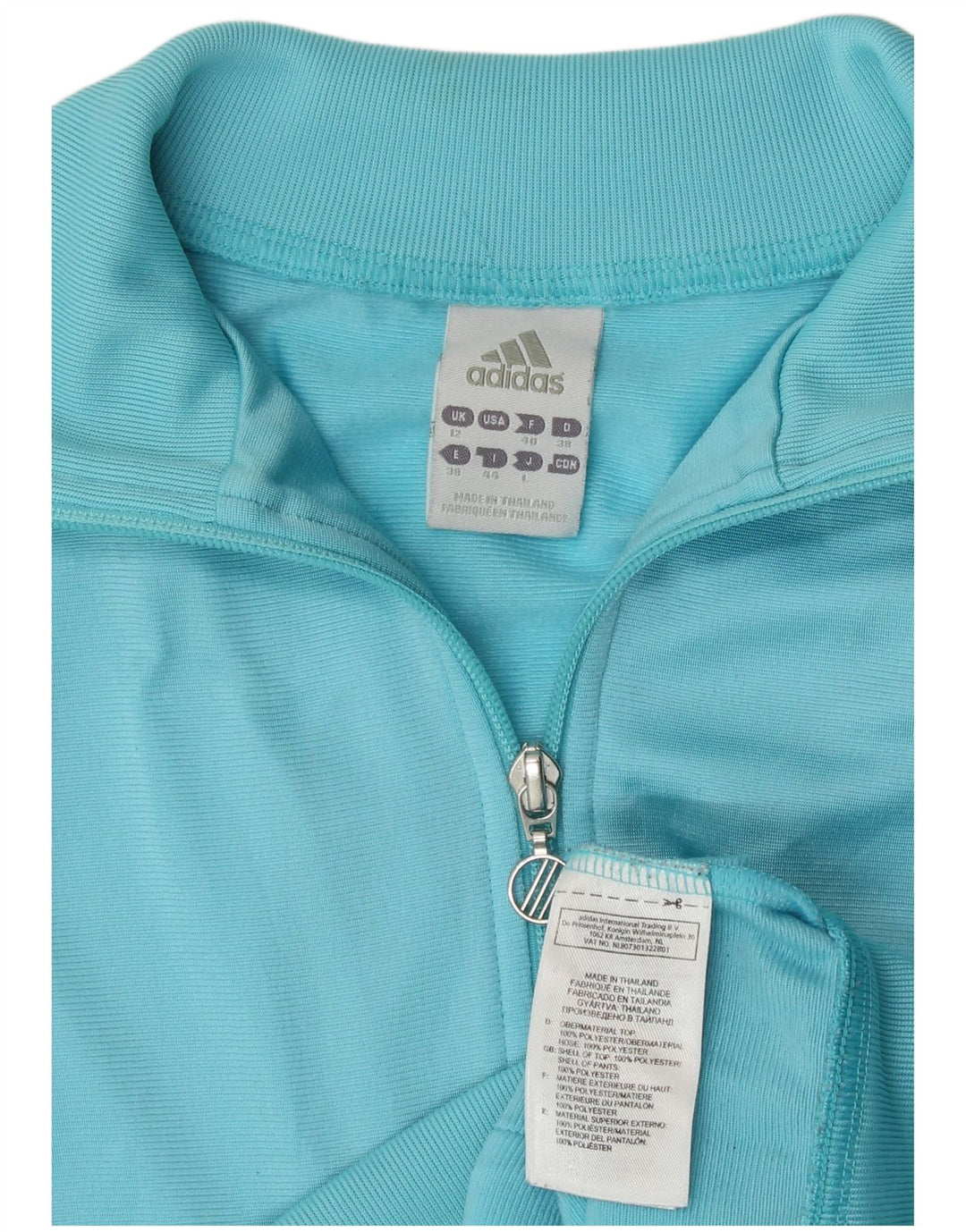 Adidas Damen Trainingsanzug Top Jacke UK 12 Medium Türkis Polyester